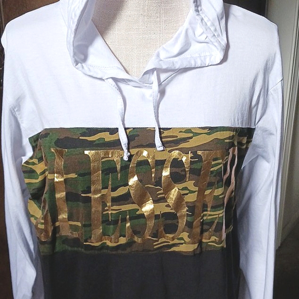BLESSED Hoodie Long Sleeves Camo/Black/White 100% Cotton Size 2X